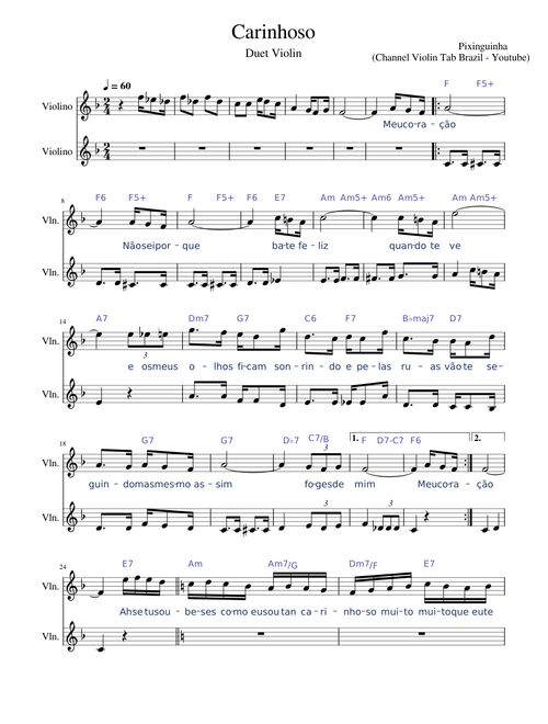 Carinhoso – Pixinghinha (Channel Violin Tab Brazil - Youtube)