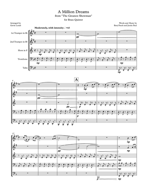 A Million Dreams (Arr. Gavin Lendt) - Pink (Brass Ensemble)