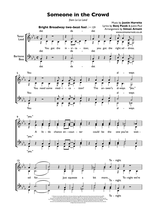 Someone In The Crowd (Arr. Simon Arnott) - Justin Hurwitz (Choral, SSAA)