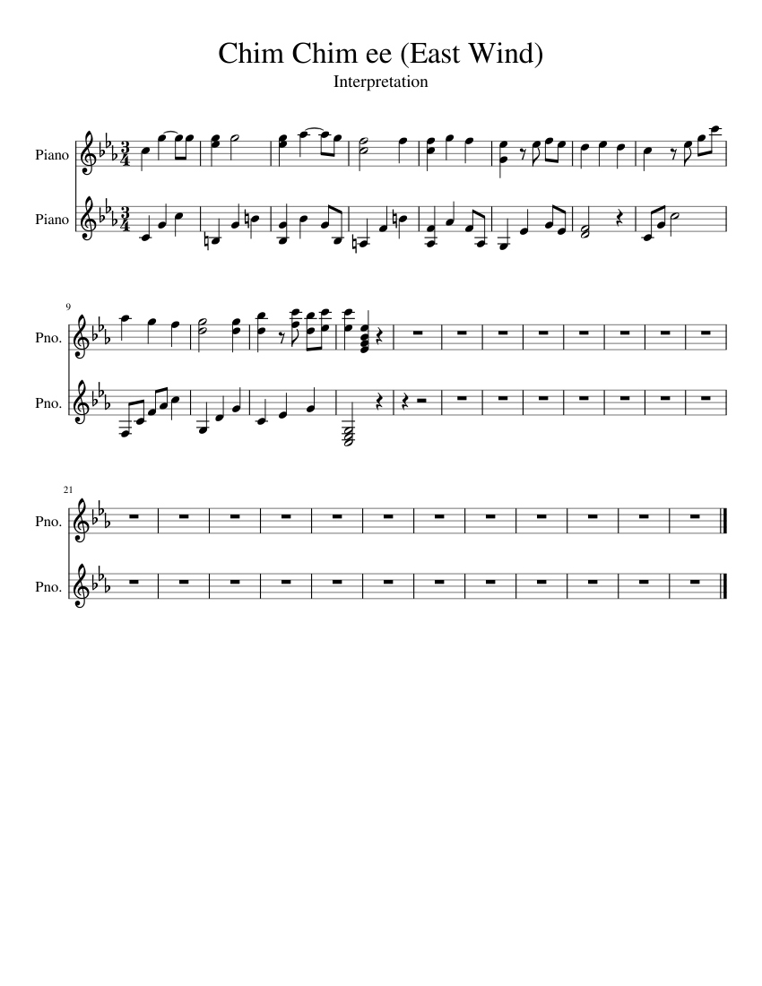 Chim Chim ee (East Wind) Sheet music for Piano (Piano Duo)
