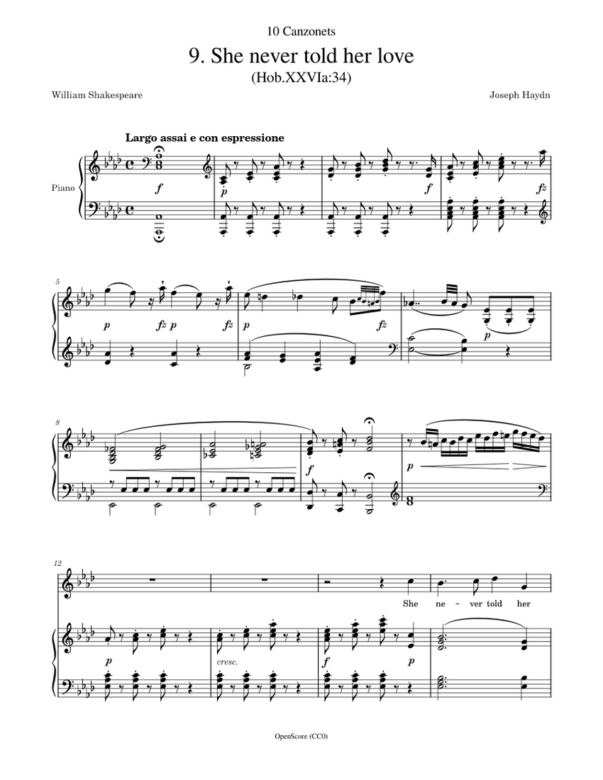 Haydn, Joseph – 10 Canzonets, No.9 – She never told her love