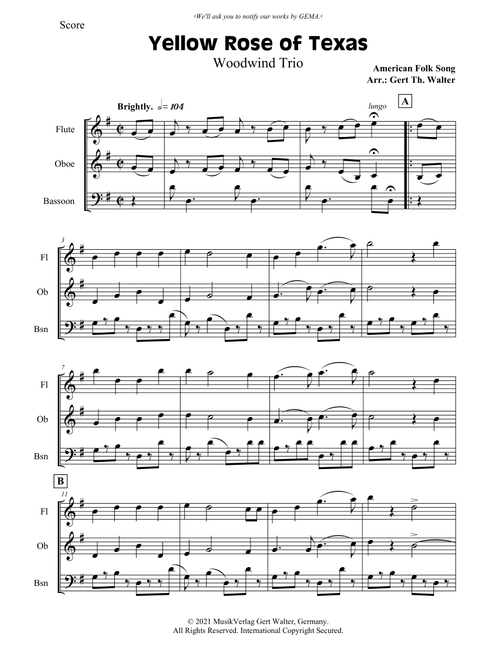 Yellow Rose of Texas (Arr. Gert Th. Walter) - American Folk Song (Woodwind Ensemble)