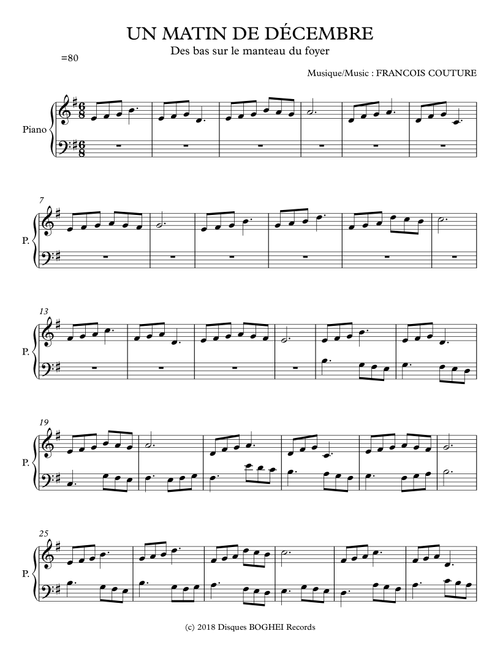 UN MATIN DE DÉCEMBRE - Des bas sur le manteau du foyer - Francois Couture (Easy Piano)
