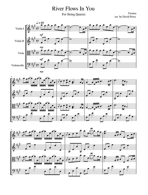 River Flows In You (for String Quartet)