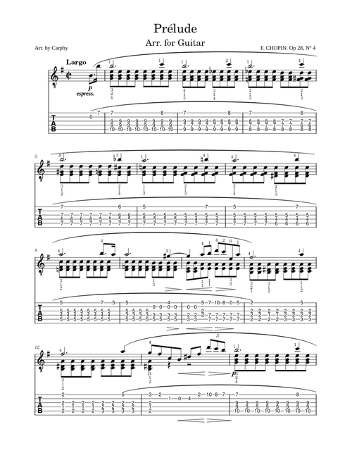 Prelude in E minor Op. 28 No. 4 Guitar Arrangement - Chopin