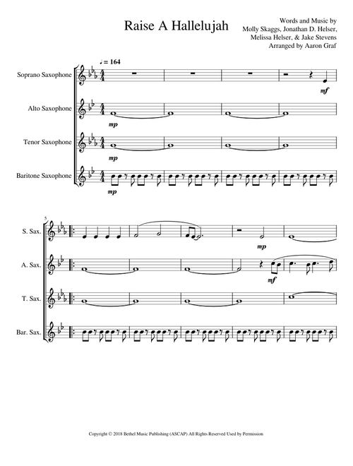 Raise A Hallelujah - Bethel Music / Arr. Aaron Graf (Sax Quartet)