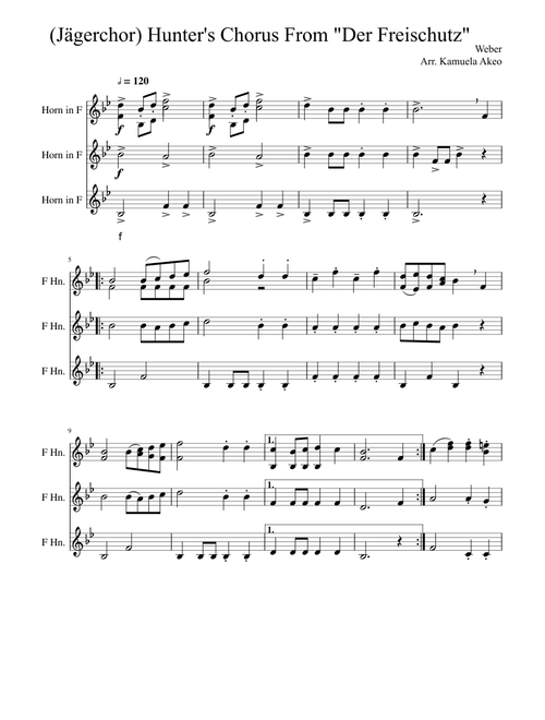 (Jagerchor) Hunter's Chorus From "Der Freischutz"