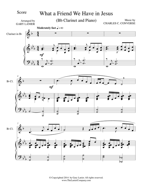 WHAT A FRIEND WE HAVE IN JESUS (Bb Clarinet/Piano and Clarinet Part) (Arr. Gary Lanier) - Charles C Converse (Clarinet Duet)