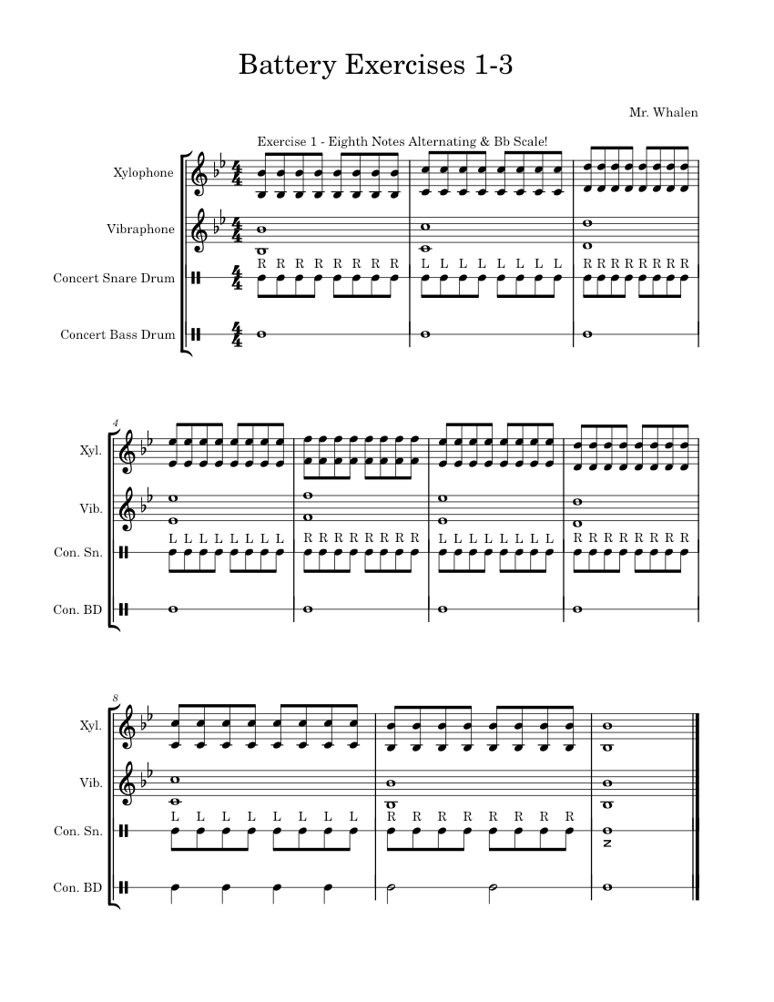 Battery Exercises 1-3 Sheet music for Vibraphone, Snare drum, Bass drum ...