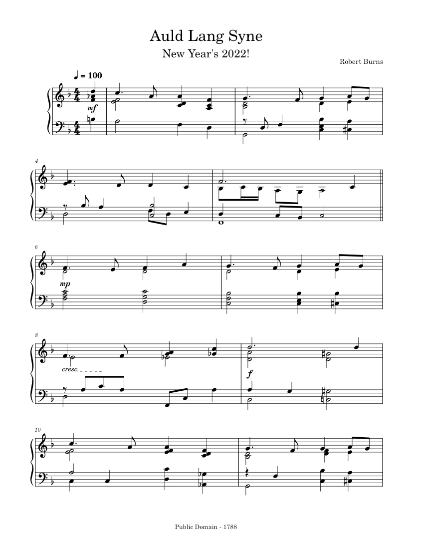 Auld Land Syne (Jazz) by Robert Burns (Poem from 1788) Sheet Music for ...