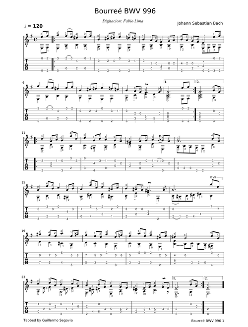 Johan Sebastian Bach - Bourre BWV 996 - Digitación: Fabio Lima