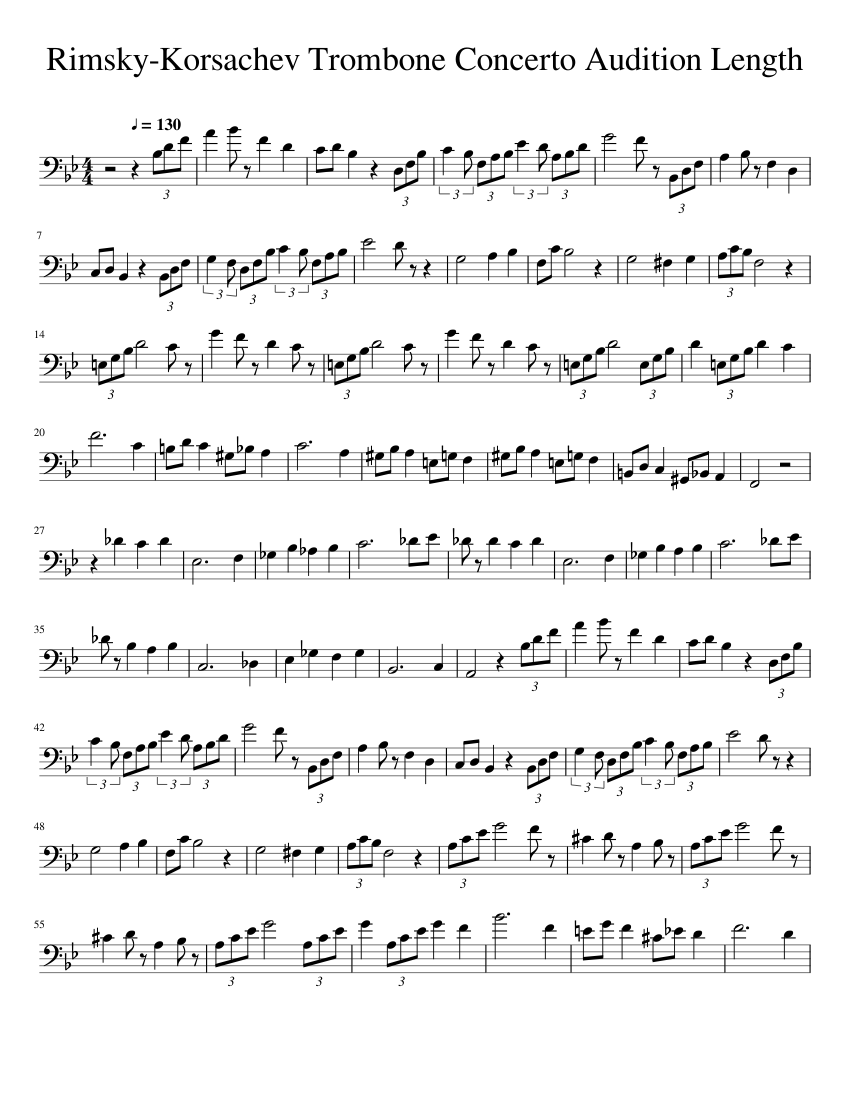 Rimsky Korsachev Trombone Concerto Audition Length Sheet music for Trombone tenor Solo Musescore