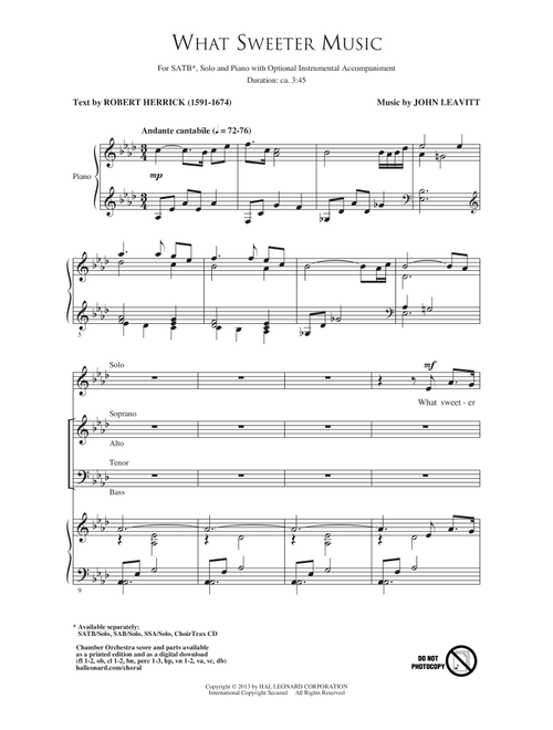 What Sweeter Music (Arr. John Leavitt) - Robert Herrick (Choral, SATB)