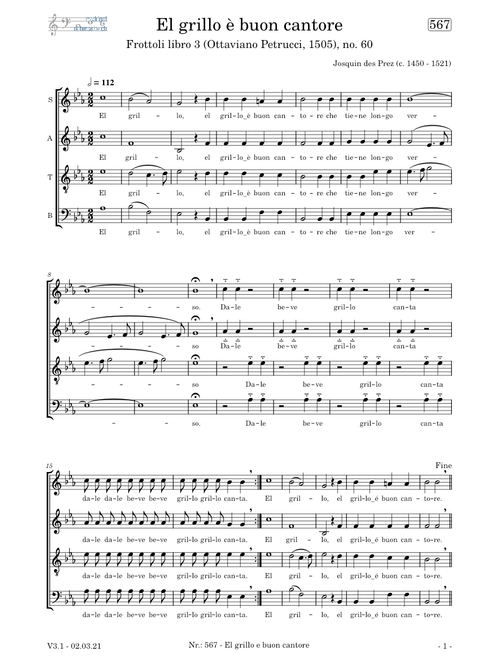 El grillo e buon cantore (Josquin Deprez)