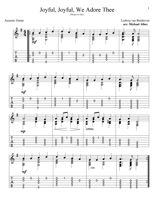 Joyful, Joyful, We Adore Thee (Ode to Joy) - Beethoven (Arr. Michael M. Alber) - Ludwig van Beethoven (Guitar Tab)