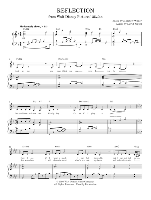 Reflection (Pop Version) (from Mulan) - Christina Aguilera, Mulan Movie (Piano Vocal)
