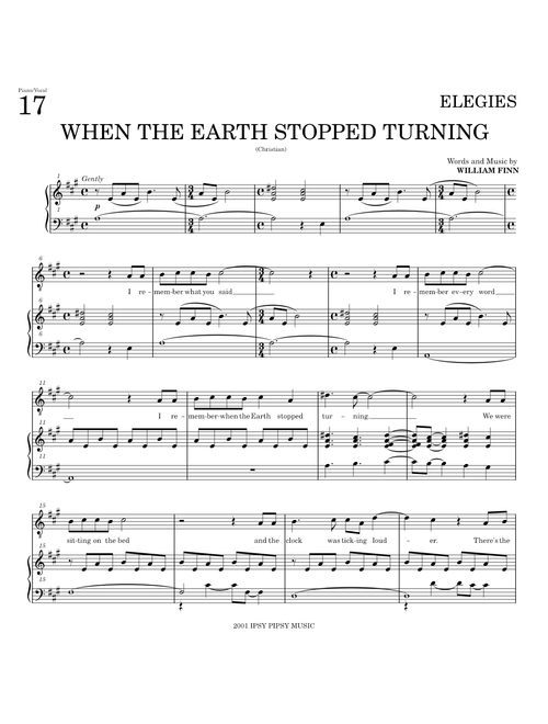 WHEN THE EARTH STOPPED TURNING – William Finn (from Elegies: A Song Cycle)