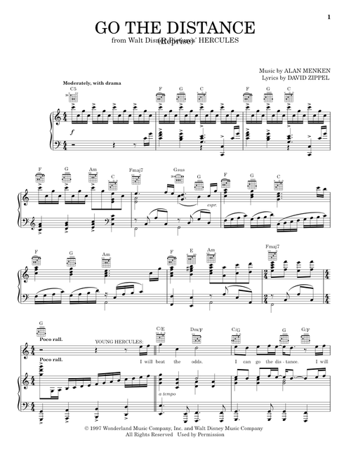 Go The Distance (Reprise) (from Hercules) - Alan Menken, David Zippel (Piano-Vocal-Guitar)