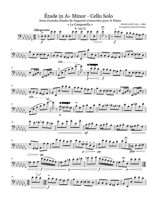 La Campanella - Grandes Études de Paganini No. 3 in A♭ Minor - Cello Solo - Liszt