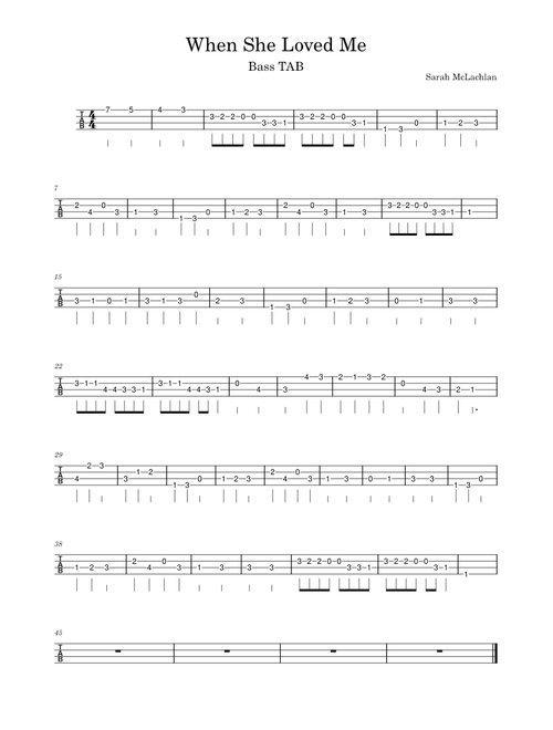 When She Loved Me (from Toy Story 2) – Sarah McLachlan When She Loved Me - Bass Tab