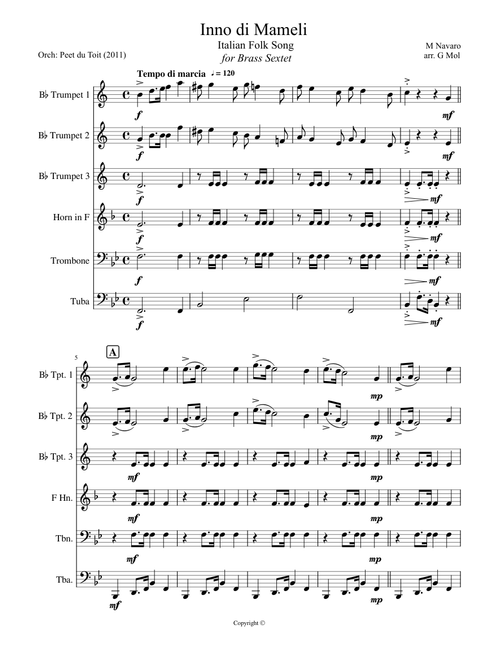 Inno di Mameli / Mameli's Anthem - M Navaro, arr. G Mol (Brass Sextet)