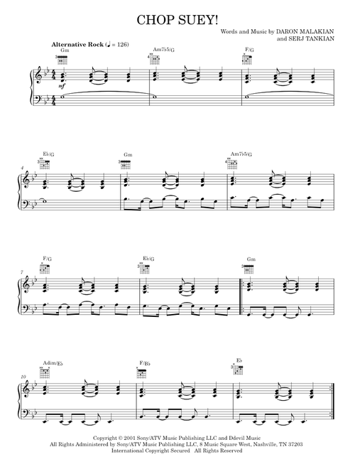 Chop suey - System of a Down (Piano-Vocal-Guitar)