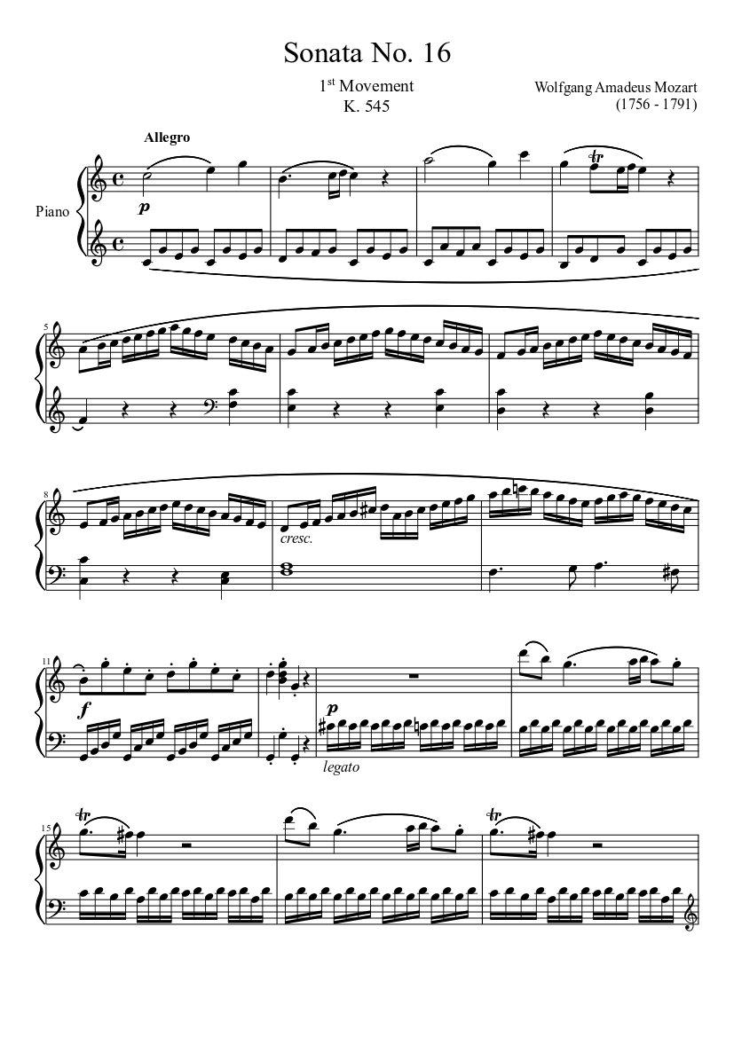 exposición amplificación pelo Sonata No. 16, 1st Movement K. 545 Sheet music for Piano (Solo) |  Musescore.com