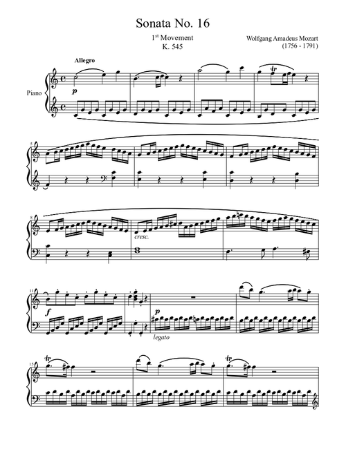 Sonata No. 16, 1st Movement K. 545