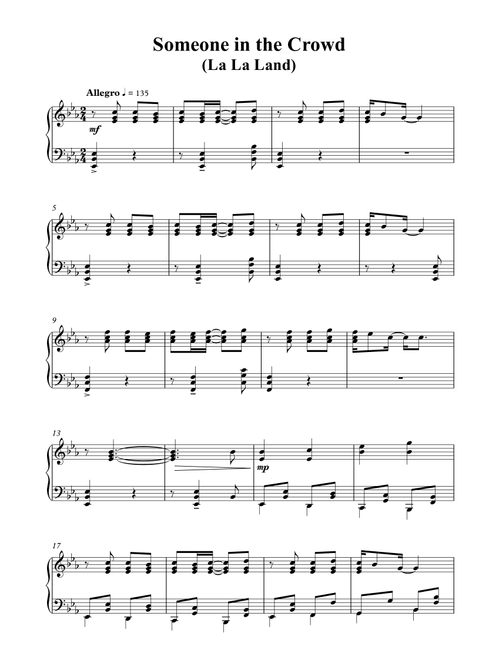 Someone In The Crowd (Arr. Vadim Dashevskij) - La La Land Cast (Piano Solo)