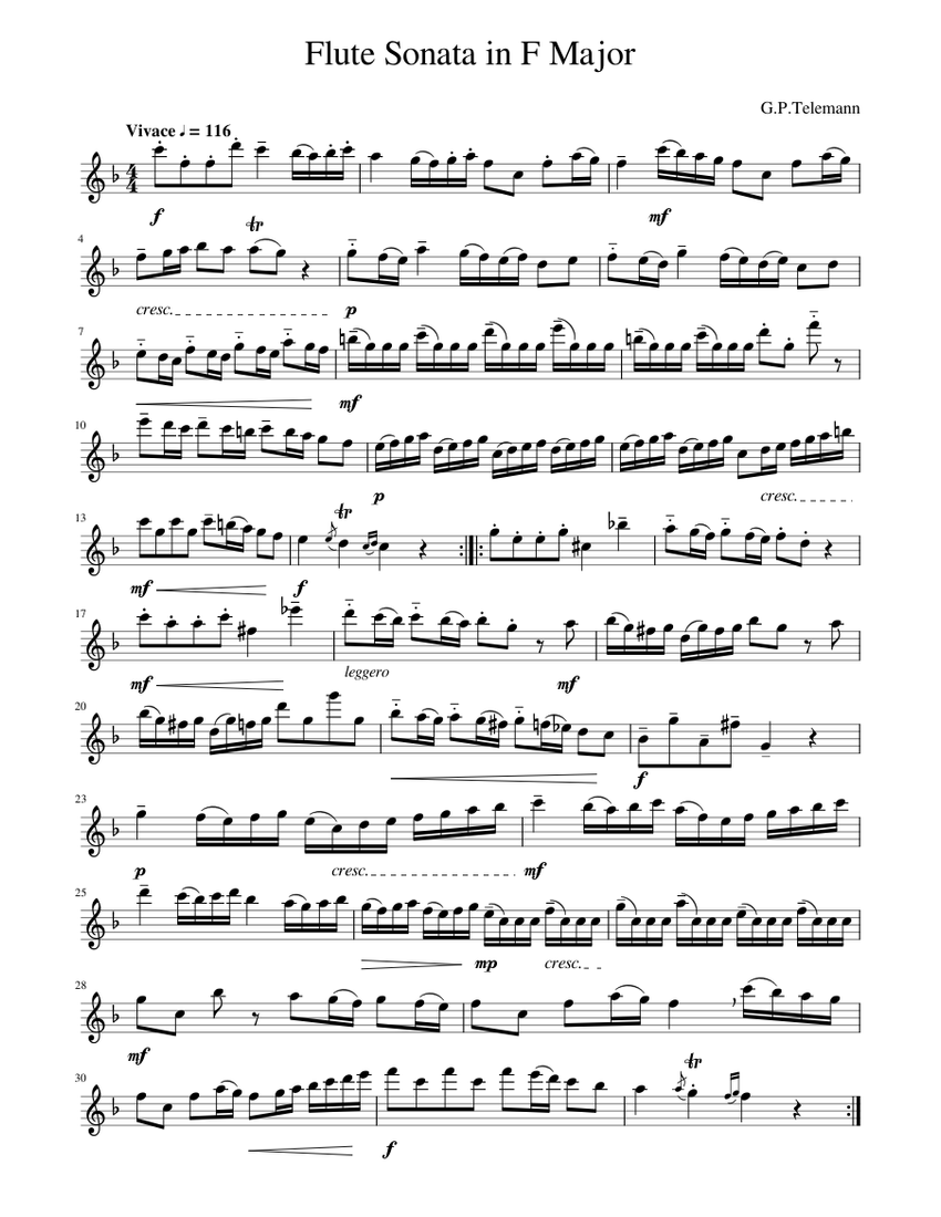 Flute_Sonata_in_F_Major by G.P.Talemann Sheet music for Flute (Solo