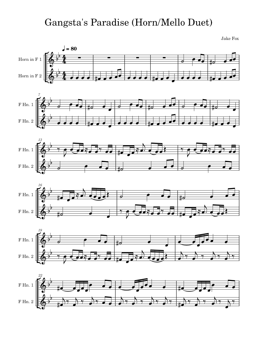 Gangsta's Paradise Coolio Coolio Gangsta's Paradise Horn/Mellophone Duet Sheet music for