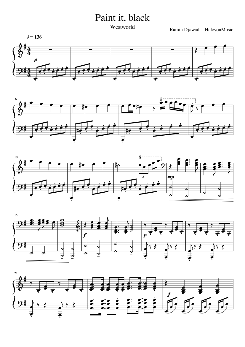 Reverberación Sobrevivir Acercarse Paint it, Black Sheet music for Piano (Solo) | Musescore.com