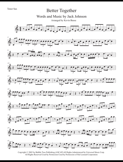 Better Together (Arr. Kevin Busse) - Jack Johnson (Tenor Sax Solo)
