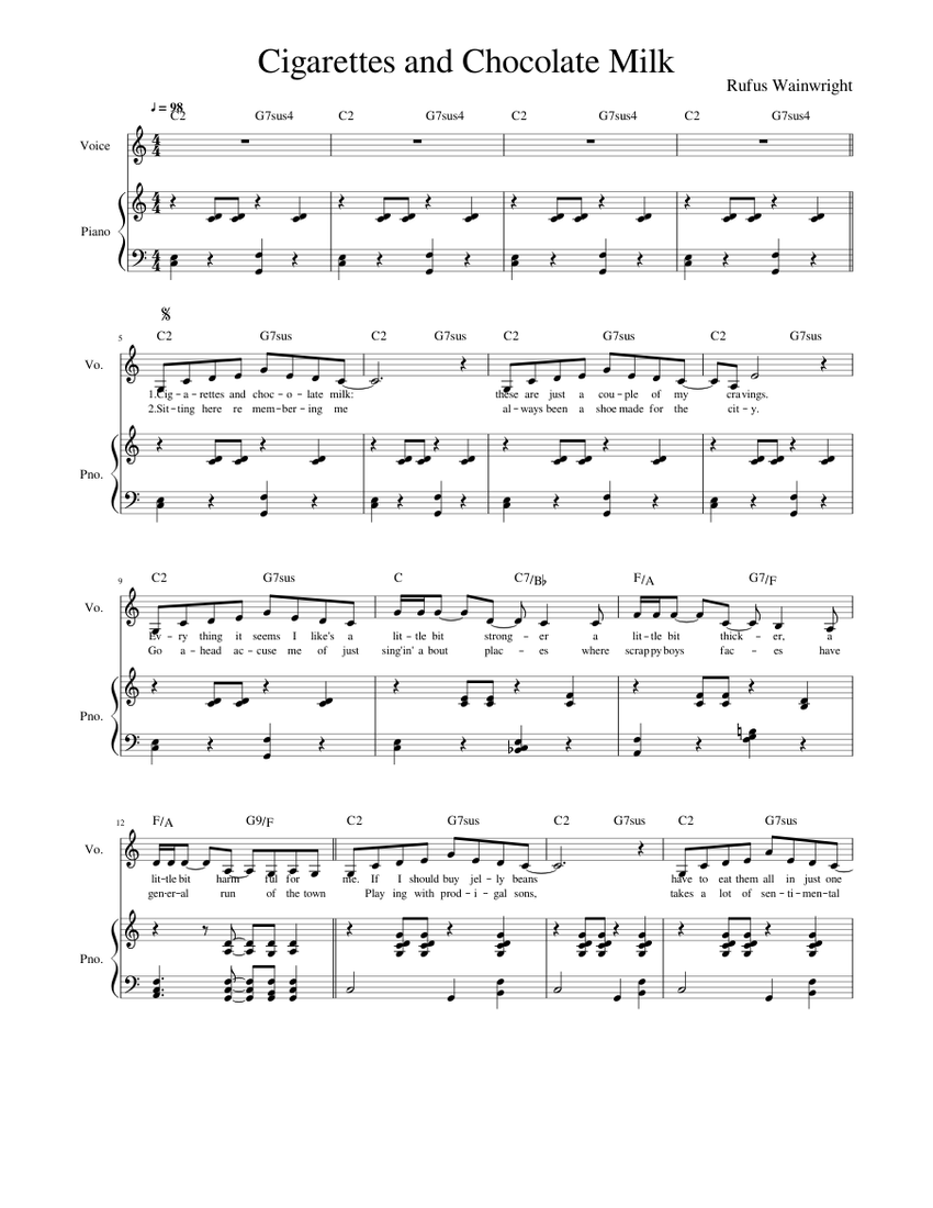 cigarettes and chocolate play script Cigarettes and Chocolate Milk Sheet Music with Chords for Piano, Vocals  (Piano-Voice)