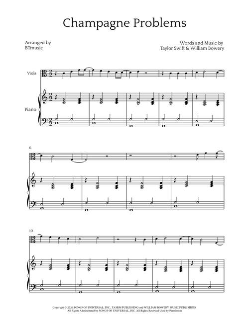 Champagne Problems (Arr. BTmusic) - Taylor Swift (Viola and Piano)