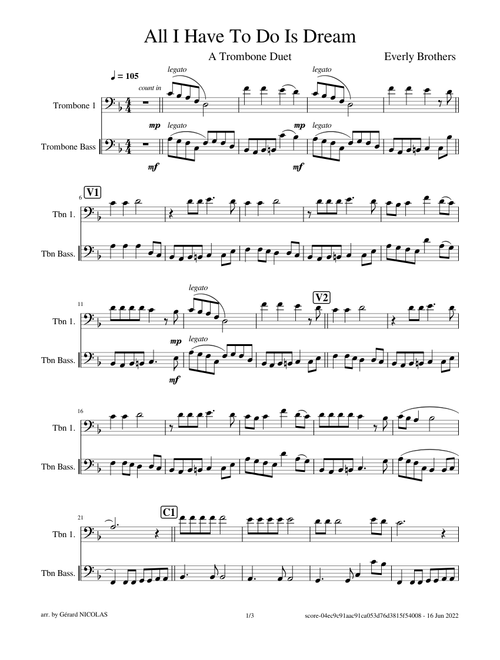 All I Have To Do Is Dream – The Everly Brothers All I Have To Do Is Dream Trombone Duet
