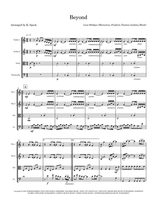 Beyond (Arr. K. Speck) - Nate Mercereau, Eric Frederic, Austin Jenkins (String Quartet)