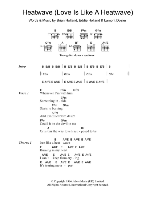 Heatwave (Love Is Like A Heatwave) - Martha & The Vandellas (Guitar Chords-Lyrics)