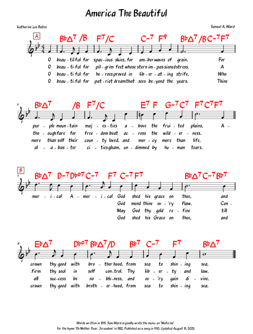 America the Beautiful – Samuel Augustus Ward, Katharine Lee Bates (Lead Sheet)