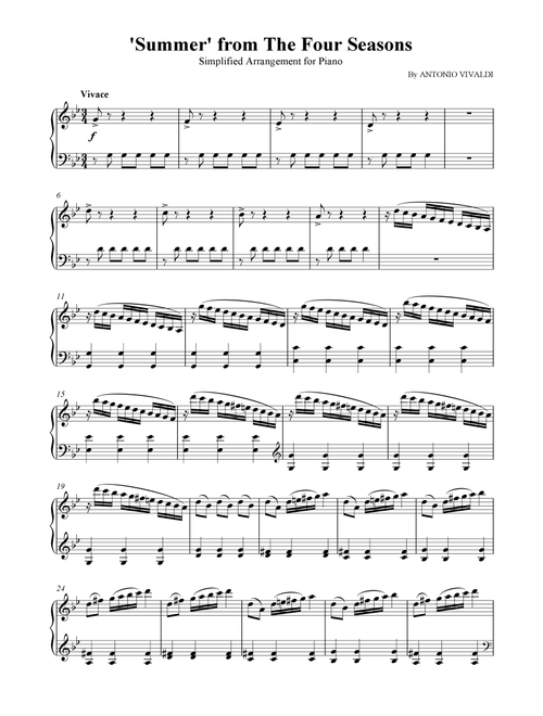 Summer from 'The Four Seasons' (Simplified, Solo Piano) (Arr. SCMusic) - Antonio Vivaldi (Piano Solo)