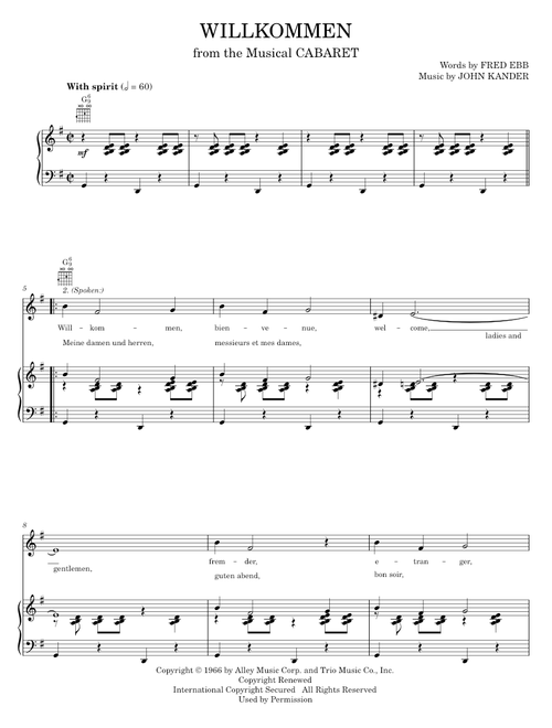 Willkommen - Cabaret Musical, Kander & Ebb (Piano-Vocal-Guitar)