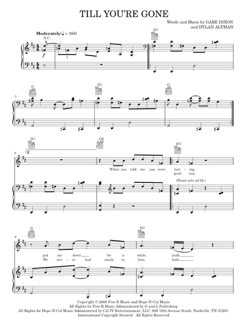 Till You're Gone - The Gabe Dixon Band (Piano-Vocal-Guitar)