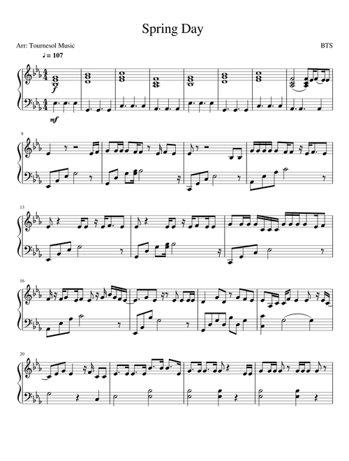 BTS Spring Day (봄날) for piano