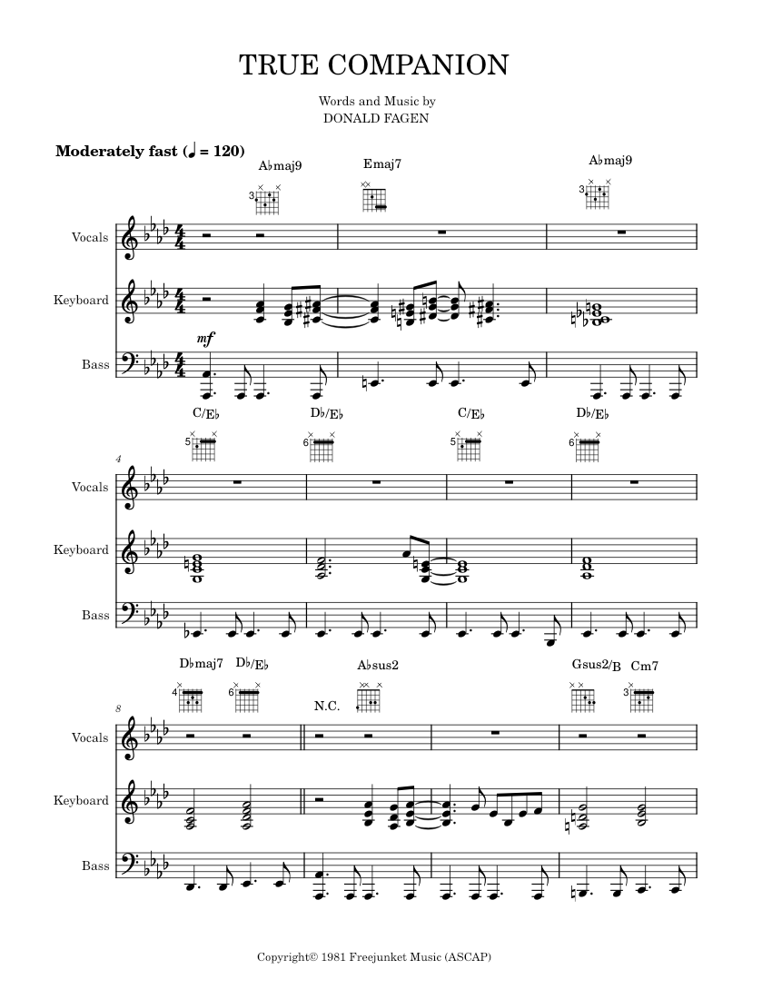 True Companion – Donald Fagen, Steely Dan [Piano-Voice-Guitar] Sheet ...