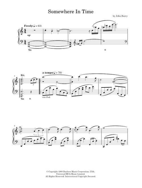 Somewhere in time - John Barry (Piano Solo)