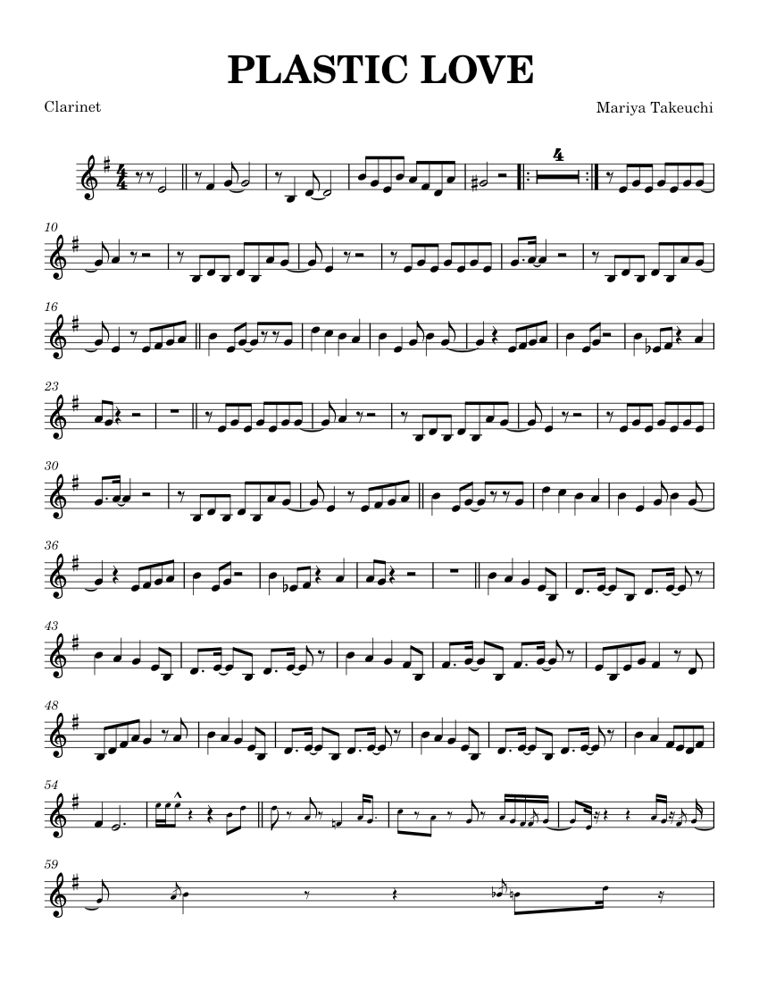 Plastic Love Clarinet Sheet Music for Clarinet in b-flat (Solo