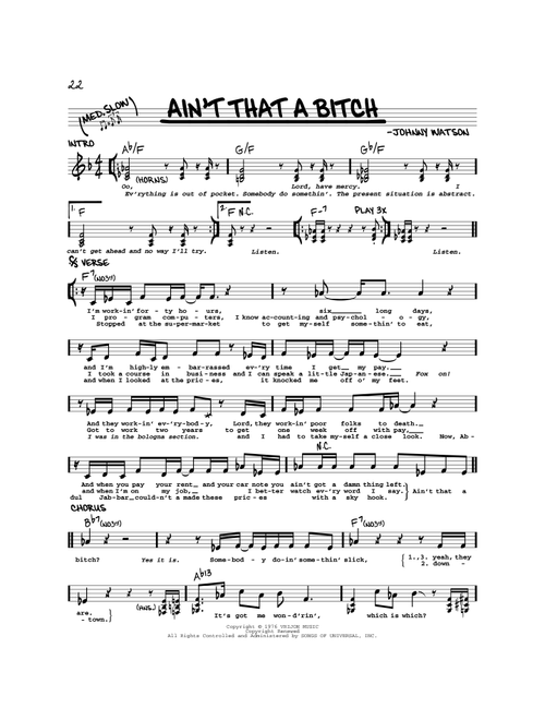 Ain't That A Bitch - Johnny "Guitar" Watson (Real Book - Melody-Chords)
