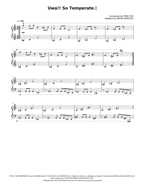 Uwa!! So Temperate♫ (UNDERTALE Complete Piano Sheet Music)