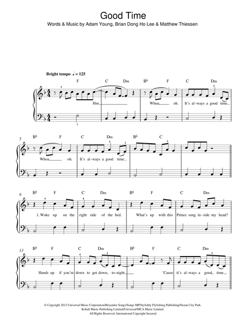 Good Time (featuring Carly Rae Jepsen) - Owl City (Easy Piano)