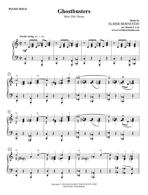 Main Title Theme (ghostbusters) (Arr. Daniel J. Coe) - Elmer Bernstein (Piano Solo)